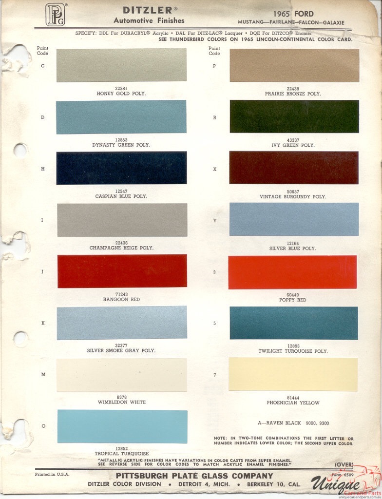 1965 Ford Paint Charts PPG